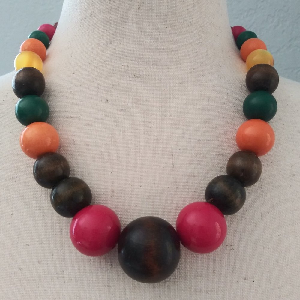 Multi color Wood Bead Necklace